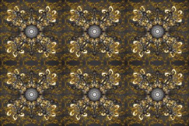 Altın antika ortaçağ dekoratifi, kahverengi, gri ve bej renklerinde altın desenli süslemeler ve yapraklar. Kusursuz kraliyet lüksü, altın barok kumaş rengi..