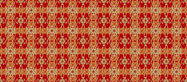 Raster illüstrasyonu. Dekoratif simetri arabesk. Doğum günü kartı, davetiye ya da afiş için iyidir. Sarı ve kırmızı renklerde altın. Kusursuz ortaçağ çiçek desenleri..