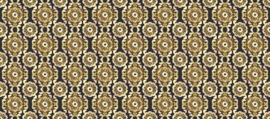 Damask pürüzsüz süsü. Klasik oryantal desen beyaz, kahverengi ve gri renkler üzerinde. Geleneksel raster ve altın desen.