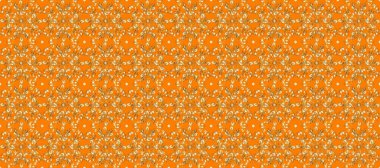 Altın karalama fantezi yapraklarından Raster soyut çiçek çelengi ve turuncu, kahverengi ve bej renkli bir çiçek. El yapımı dekoratif çerçeve, albüm kapağı, tebrik kartı, klasik Art deco tarzı.