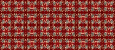 Noel, kar tanesi, yeni yıl. Altın, kırmızı, kahverengi ve bej renklerde altın elementlerle. Kırmızı, kahverengi ve bej renklerde, altın elementlerle kusursuz klasik desen.