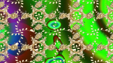 El dekorasyonu, çiçek mandala. Çiçek. Raster illüstrasyonu. Yeşil, bej ve kahverengi renklerde.