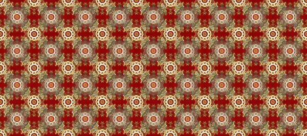 stock image Damask gold abstract flower seamless pattern on brown, red and beige colors. Raster illustration. Ornate decoration.