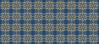 Altın elementlerle mavi, kahverengi ve sarı renklerde kusursuz desen. Şam tasarım için kusursuz desen.