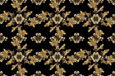 Siyah, sarı ve bej renklerde kusursuz desenli bir çiçek deseni. Raster illüstrasyonu. Süsleme.