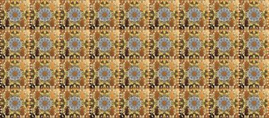 Tasarım için Damask deseni. Kahverengi ve bej renklerde altın elementli raster deseni.