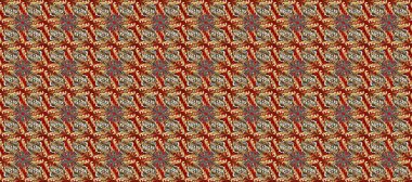 Kahverengi, kırmızı ve bej renkler ve altın elementler. Kusursuz altın desenli bukleler. Raster altın desen. Doğu tarzı arabesk. Raster illüstrasyonu.