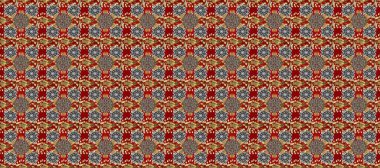 Kırmızı, kahverengi ve bej renklerde altın tekrarlayan elementlerle soyut arkaplan. Kusursuz oryantal klasik altın desen.