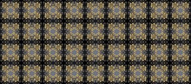 Gri, kahverengi ve bej renklerde, altın çiçekli altın desenler. Raster geometrik arka plan. Senin tasarımın için, duvar kağıdı. Altın rengi kusursuz illüstrasyon.