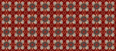 Altın desenli çiçek dekoru. Çizgi sanatı tasarım şablonu için kusursuz sınır. Doğu tarzı element. Davetiyeler, kartlar, web sayfası için Raster illüstrasyon. Kırmızı, kahverengi ve gri renklerde altın element.