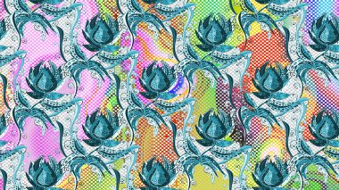 Çiçekli karalama şeklinde Raster çiçek deseni. Nazikçe, güzel çiçek arkaplanı. Mavi, nötr ve gri renkte çiçekler.