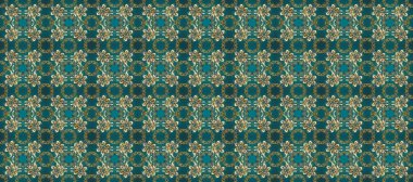 Mavi, yeşil ve bej renklerde altın elementlerle kusursuz klasik desen. Noel, kar tanesi, yeni yıl 2019.