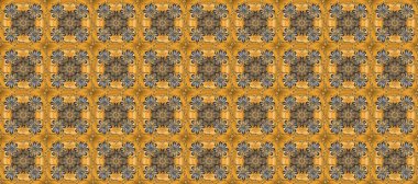 Sarı, kahverengi ve gri renklerde grafiksel, kusursuz desen. Duvar kâğıdı barok, İspanyol kumaşı. Kusursuz raster arka plan. Kusursuz çiçek deseni.