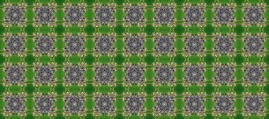 Raster illüstrasyonu. Tarafsız, gri ve yeşil renklerde altın elementler. Raster altın desen. Doğu tarzı arabesk. Kusursuz altın desenli bukleler..