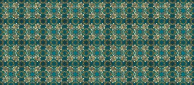 Mavi, yeşil ve bej renklerde altın elementlerle kusursuz klasik desen. Noel, kar tanesi, yeni yıl 2019.