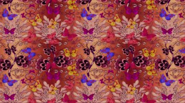 Renkli unsurlarla hareketli arka plan görüntüleri. Çiçekler. Eski model. Bayrak tarzı. Video kaydı. Şablon. Döngü. Kusursuz..