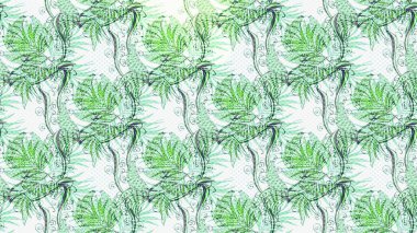 Modern çiçek arkaplanı. Halk tarzı. Tarafsız, yeşil ve mavi renklerde yapraklar ve parlak renkli çiçeklerle muhteşem bir çiçek deseni. Moda baskıları için zarif bir şablon.