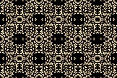 Raster klasik barok çiçeksiz altın desenli. Lüks, kraliyet ve Viktorya dönemi konsepti. Süslü dekorasyon. Siyah, bej ve kahverengi renklerdeki altın desenli altın elementler..