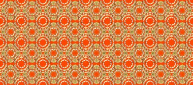 Damask altın soyut çiçek turuncu ve kahverengi renklerde kusursuz desen. Raster illüstrasyonu. Süsleme.