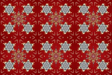 Raster oryantal süs. Kusursuz altın desen. Altın elementlerle kırmızı, gri ve kahverengi renklerde kusursuz desen.