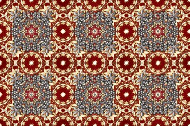 El yapımı dekoratif çerçeve, albüm kapağı, tebrik kartı, klasik Art deco tarzı. Altın karalama fantezi yapraklarından Raster soyut çiçek çelengi Kahverengi, kırmızı ve gri renkte çiçek.