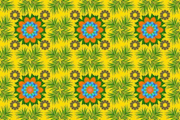 Renkli Bahar Tema dikişsiz desen Arka Plan. Düz Çiçek Elemanları Tasarım. Süslü kumaş deseni. Raster illüstrasyon dikişsiz Çiçek Desen.