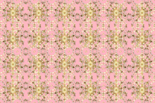 Raster traditional classic golden seamless pattern on neutral, beige and brown colors. Seamless oriental ornament in the style of baroque.
