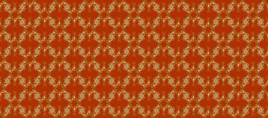 Doğu tarzı element. Altın desenli çiçek dekoru. Çizgi sanatı tasarım şablonu için kusursuz sınır. Davetiyeler, kartlar, web sayfası için Raster illüstrasyon. Turuncu, kahverengi ve bej renklerde altın element