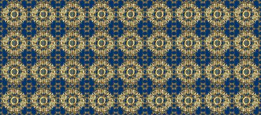Kusursuz klasik raster mavisi, kahverengi ve altın desenli. Geleneksel oryantasyon süsü. Klasik vintage arkaplan.