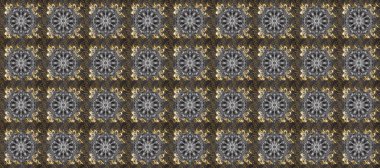 Damask pürüzsüz süsü. Geleneksel raster ve altın desen. Gri, kahverengi ve bej renkler üzerinde klasik oryantal desen.