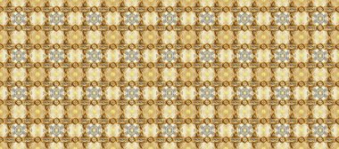 Çiçek kiremitleri. Kahverengi, nötr ve bej renklerdeki altın desenli altın elementler. Kusursuz desenli oryantal süs. Raster altın tekstil baskısı. İslam tasarımı.