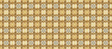 Çiçek kiremitleri. Kahverengi, nötr ve bej renklerdeki altın desenli altın elementler. Kusursuz desenli oryantal süs. Raster altın tekstil baskısı. İslam tasarımı.