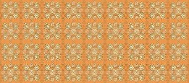 Kahverengi, turuncu ve bej renklerinde, altın çiçekli altın desenler. Senin tasarımın için, duvar kağıdı. Raster geometrik arka plan. Altın rengi kusursuz illüstrasyon.