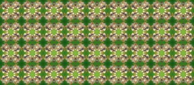 Raster Golden Mehndi kusursuz desen. Kına dövmeli süs çiçekleri, altın çıkartmalar, mehndi ve yoga tasarımı, kartlar ve parmak izleri. Yeşil, bej ve kahverengi renkte desen.