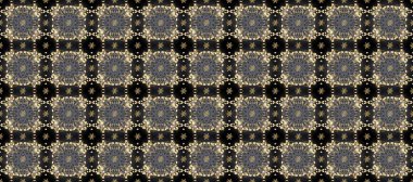 Damask arkaplanı. Gri, kahverengi ve bej renklerde altın bir element. Barok tarzında altın çiçekli süs. Altın çiçekli, pürüzsüz desen.