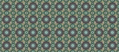 Raster illüstrasyonu. Kusursuz ortaçağ çiçek deseni. Doğum günü kartı, davetiye ya da afiş için iyidir. Gri, mavi ve yeşil renklerde altın. Dekoratif simetri arabesk.