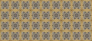 Kahverengi, bej ve gri renklerde altın elementlerle kusursuz desen. Klasik klasik klasik arka plan. Klasik raster sarısı, kusursuz desen. Geleneksel oryantasyon süsü.
