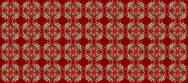 Kusursuz altın desen. Çiçek desenli altın metal. Kırmızı, kahverengi ve bej rengi, altın elementlerle. Raster altın çiçek süsü brokar kumaş ve cam desenli..