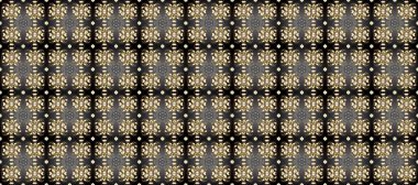 Barok tarzında altın çiçekli süs. Gri, bej ve kahverengi renklerde altın element. Damask kusursuz yinelenen arkaplan. Doku arkaplanı üzerine altın duvar kağıdı.