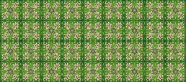 Süslü raster dekorasyonu. Altın desenli yeşil, bej ve nötr renklerde altın elementler. Barok tarzında duvar kağıdı tasarımı için kusursuz damaske deseni arkaplanı.