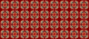 Kusursuz altın desen. Çiçek desenli altın metal. Kırmızı, kahverengi ve bej rengi, altın elementlerle. Raster altın çiçek süsü brokar kumaş ve cam desenli..