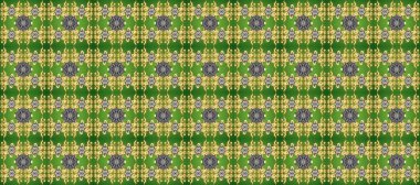 Süslü raster dekorasyonu. Altın desenli yeşil, sarı ve gri renklerde altın elementler. Barok tarzında duvar kağıdı tasarımı için kusursuz damaske deseni arkaplanı.