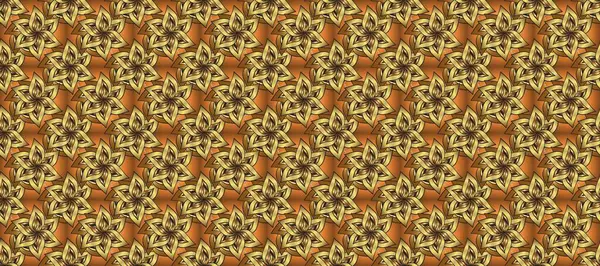 Damask arkaplanı tekerrür ediyor. Barok tarzında altın çiçek süsü. Kahverengi ve sarı renklerde altın element. Antika altın tekrarlanabilir duvar kağıdı.