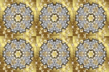 Klasik klasik klasik arka plan. Kusursuz klasik raster altın desenli. Beyaz ve kahverengi renklerde, altın elementler ve beyaz karalamalarla kusursuz desen. Geleneksel oryantasyon süsü.