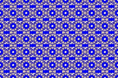 Klasik klasik klasik arka plan. Raster illüstrasyonu. Kusursuz klasik raster altın desenli. Geleneksel oryantasyon süsü. Mavi, nötr ve bej renklerde altın elementlerle kusursuz desen.