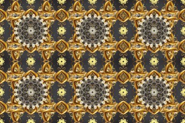 Kusursuz soyut bir arkaplan. Oriental raster klasik kahverengi, bej, gri ve altın desenli. Raster illüstrasyonu.