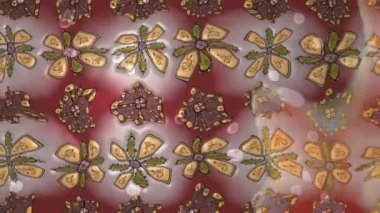 Renkli unsurlarla hareketli arka plan görüntüleri. Çiçekler. Eski model. Bayrak tarzı. Video kaydı. Şablon. Döngü. Kusursuz..