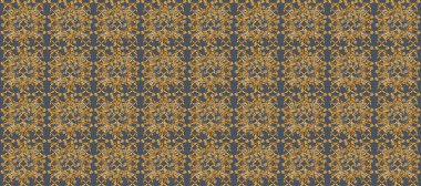 Kahverengi, bej ve mavi renklerde altın sarısı elementler. Raster illüstrasyonu. Kusursuz damaske klasik altın desen. Tekrarlayan ögelerle soyut arkaplan Raster.