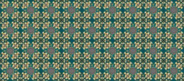 Kusursuz desenli oryantal süs. İslam tasarımı. Çiçek kiremitleri. Altın desenli mavi, yeşil ve bej renklerde altın elementler. Raster altın tekstil baskısı.