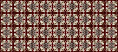 Raster illüstrasyonu. Damask altın soyut çiçek deseni kahverengi, bej ve gri renklerde. Süsleme.